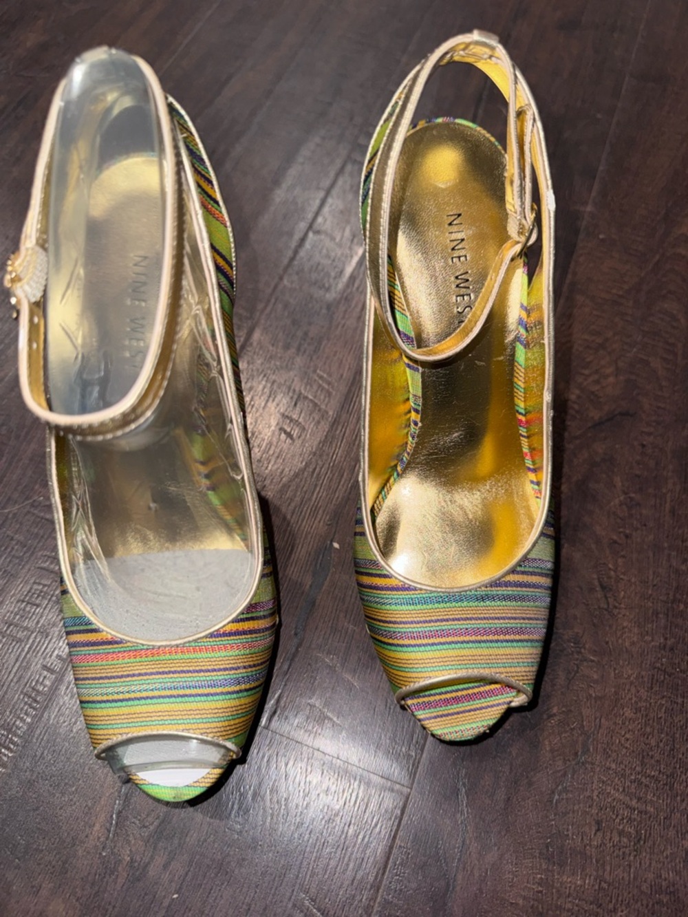 Nine West Multicolor Striped Raffia Wedge Sandals - Picture 3 of 5
